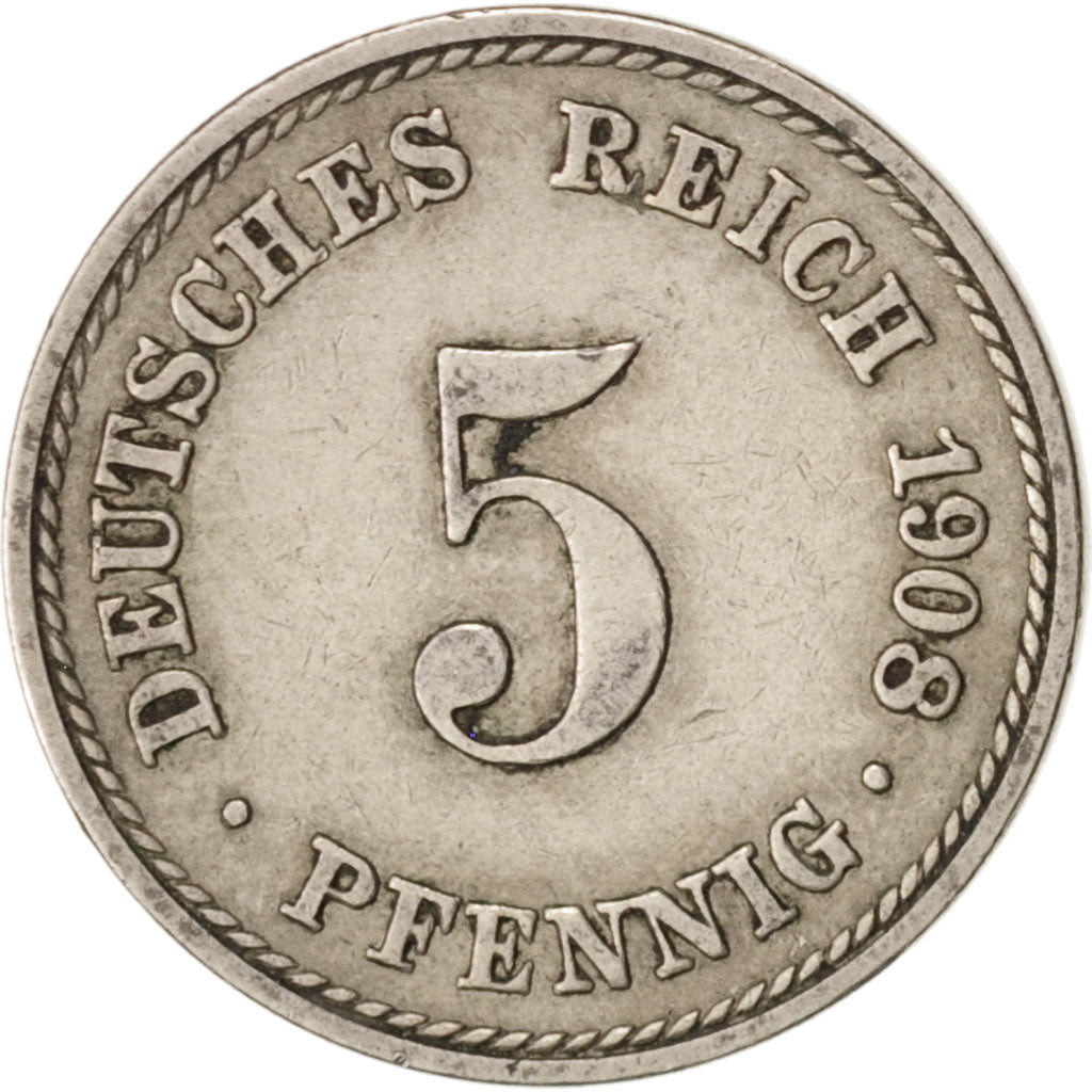Coin, GERMANY - EMPIRE, Wilhelm II, 5 Pfennig, 1908, Berlin, VF(30-35)
