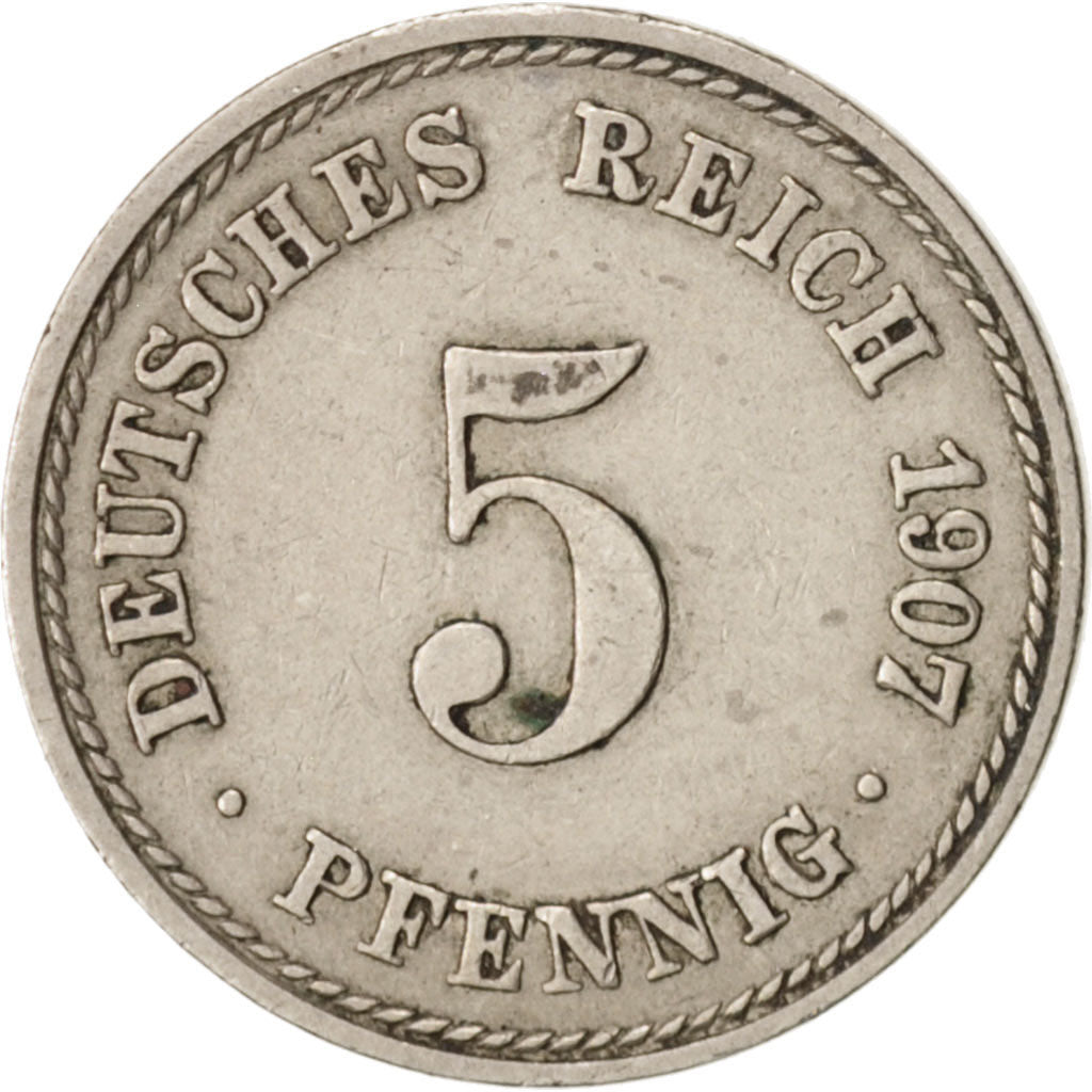 Coin, GERMANY - EMPIRE, Wilhelm II, 5 Pfennig, 1907, Berlin, VF(30-35)