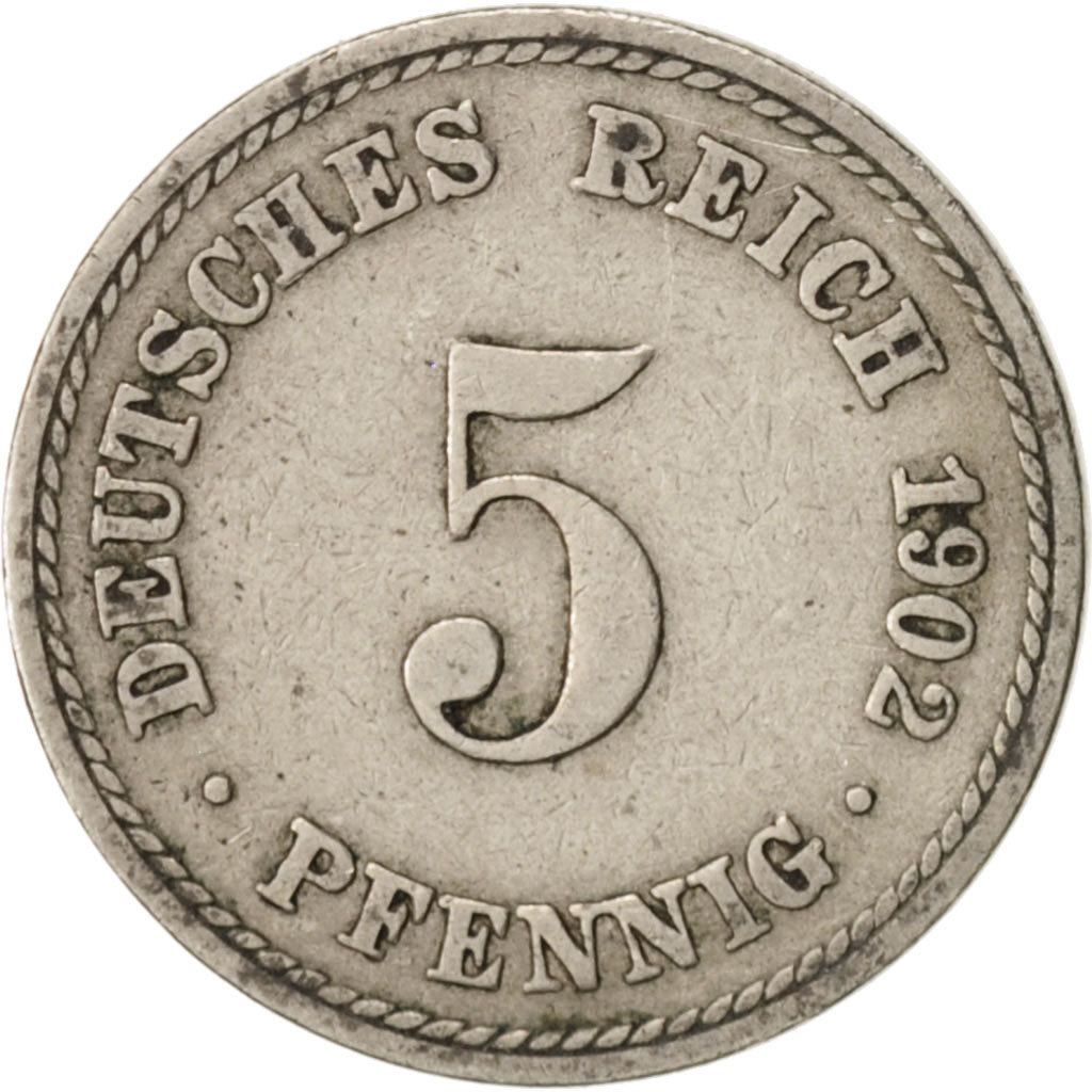 Coin, GERMANY - EMPIRE, Wilhelm II, 5 Pfennig, 1902, Berlin, VF(20-25)