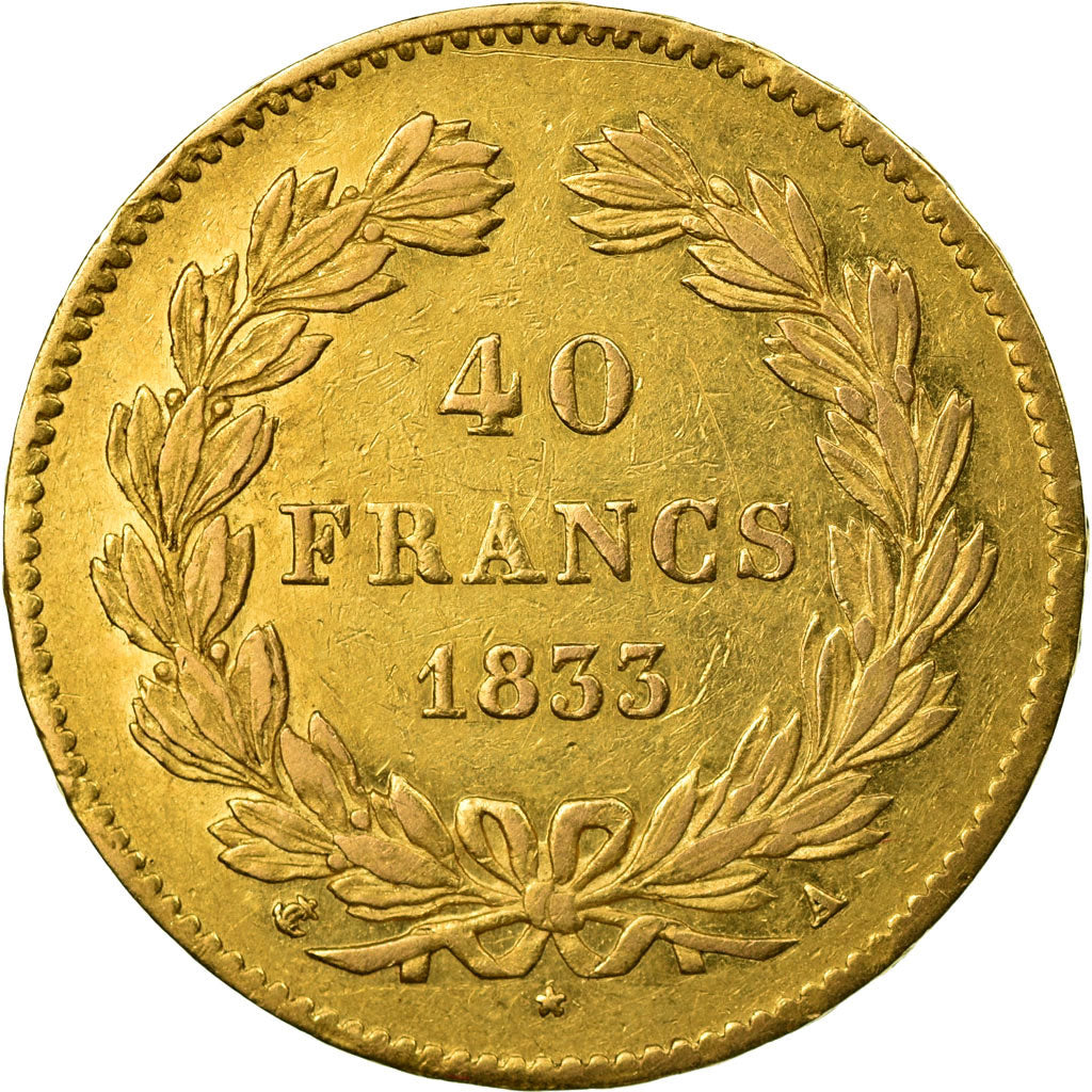 Moneta, Francia, Louis-Philippe, 40 Francs, 1833, Paris, BB+, Oro, KM:747.1