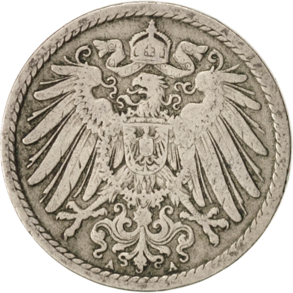 GERMANY - EMPIRE, Wilhelm II, 5 Pfennig, 1896, Berlin, Copper-nickel, KM:11