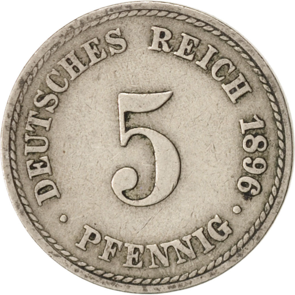 GERMANY - EMPIRE, Wilhelm II, 5 Pfennig, 1896, Berlin, Copper-nickel, KM:11