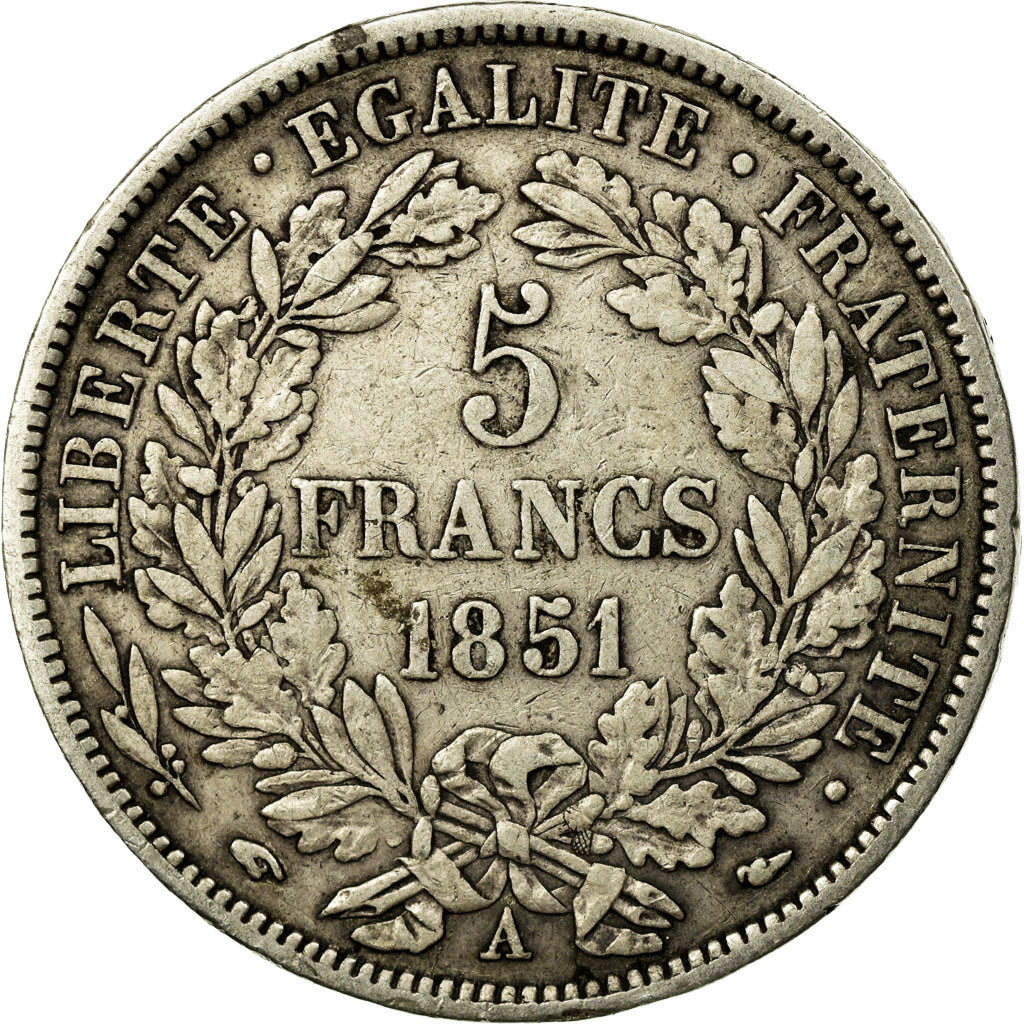 Moneta, Francia, Cérès, 5 Francs, 1851, Paris, BB, Argento, KM:761.1