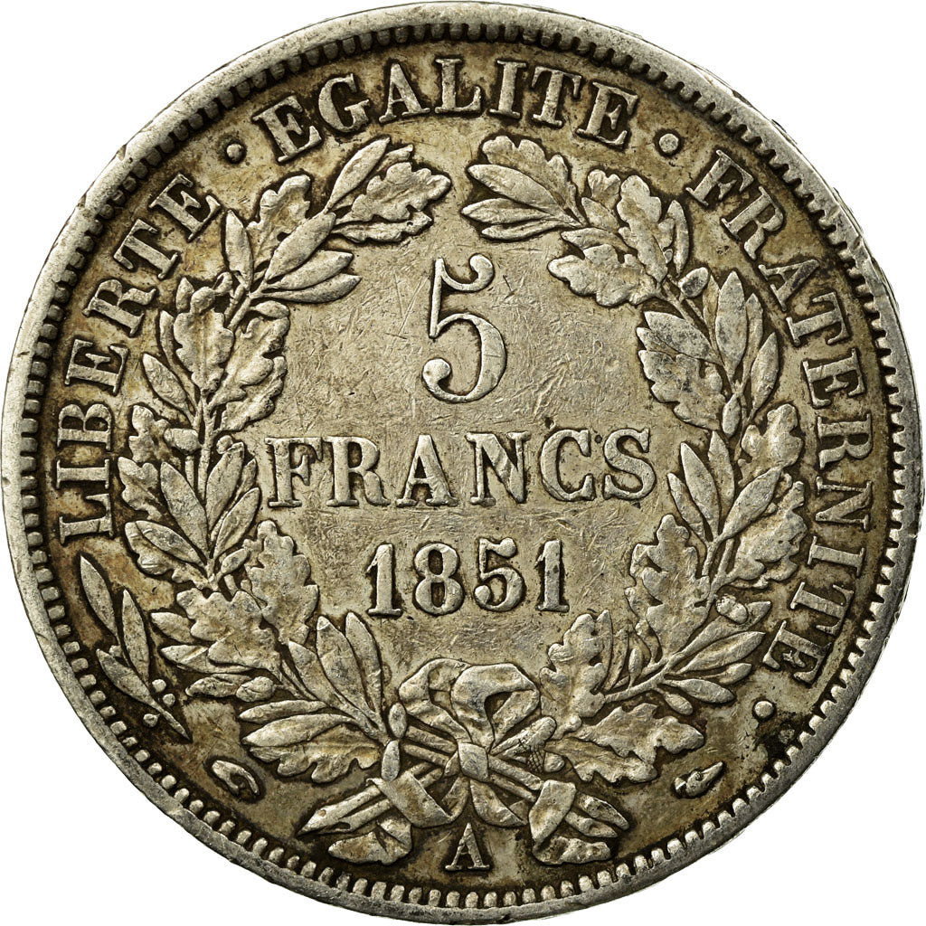 Moneta, Francia, Cérès, 5 Francs, 1851, Paris, BB, Argento, KM:761.1