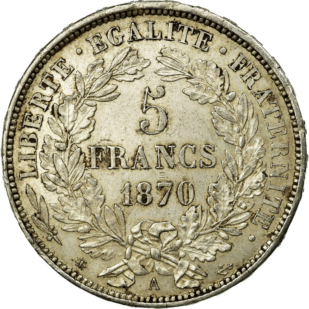 Coin, France, Cérès, 5 Francs, 1870, Paris, AU(55-58), Silver, KM:819