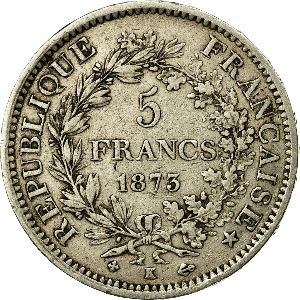 Coin, France, Hercule, 5 Francs, 1873, Bordeaux, VF(30-35), Silver, KM:820.2