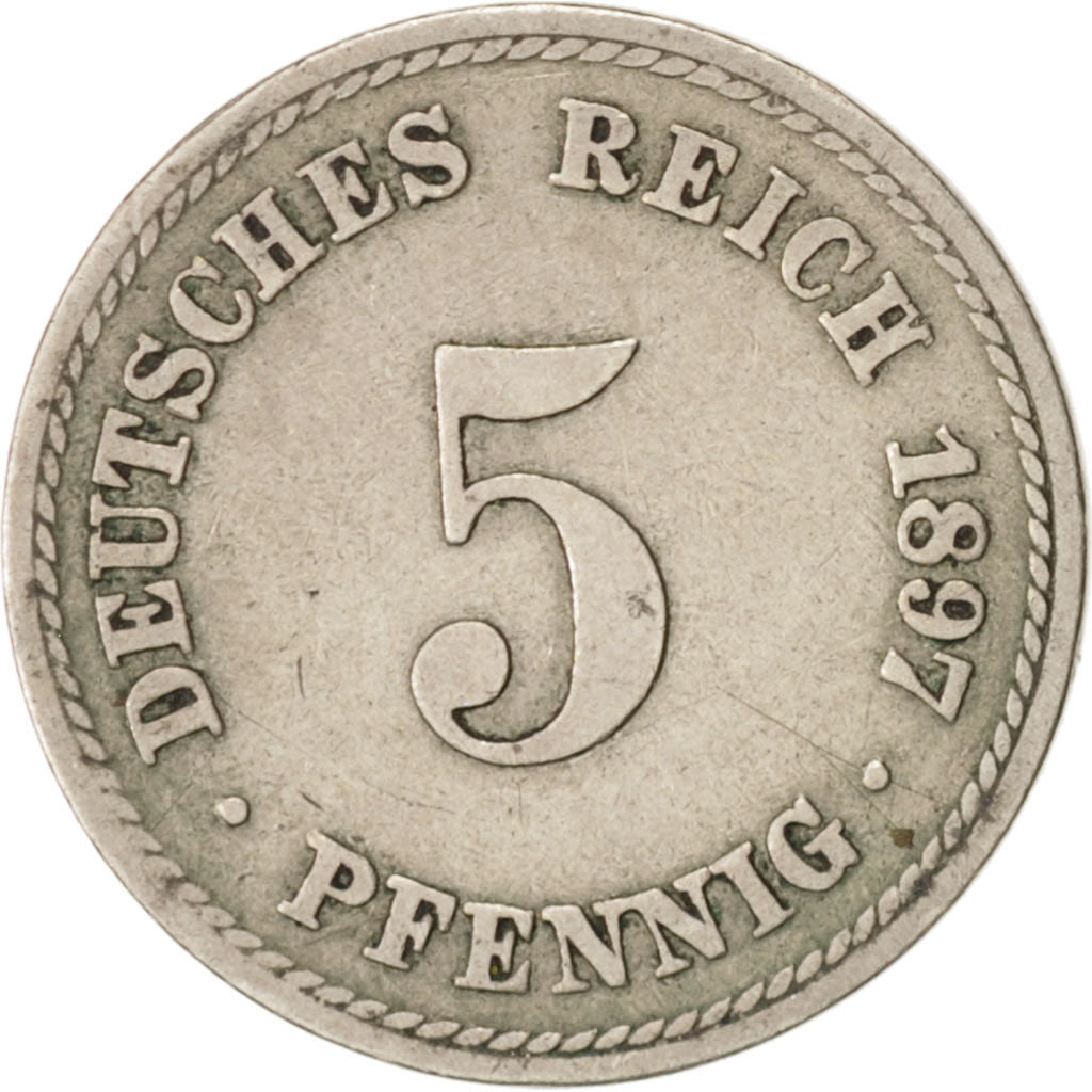 Coin, GERMANY - EMPIRE, Wilhelm II, 5 Pfennig, 1897, Berlin, VF(20-25)