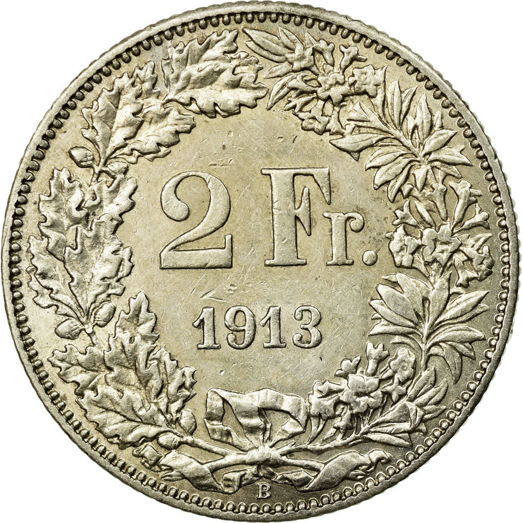 Coin, Switzerland, 2 Francs, 1913, Bern, AU(55-58), Silver, KM:21