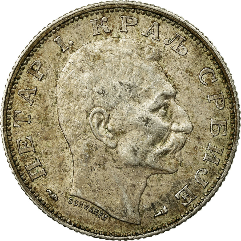 Coin, Serbia, Peter I, 2 Dinara, 1915, Paris, EF(40-45), Silver, KM:26.3