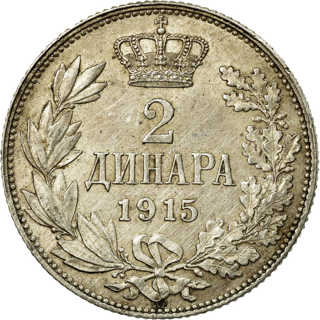 Coin, Serbia, Peter I, 2 Dinara, 1915, Paris, EF(40-45), Silver, KM:26.3