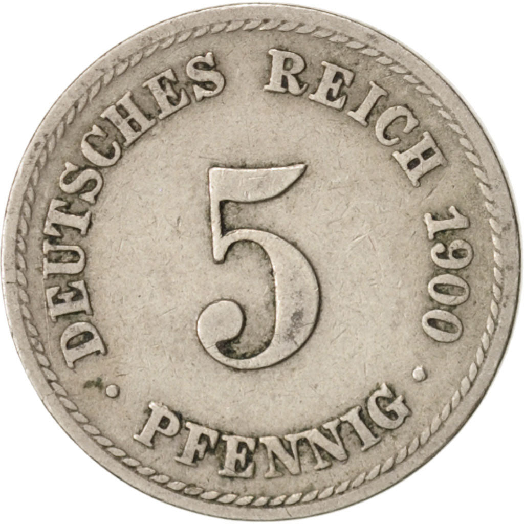 GERMANY - EMPIRE, Wilhelm II, 5 Pfennig, 1900, Berlin, Copper-nickel, KM:11