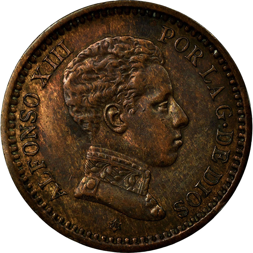 Coin, Spain, Alfonso XIII, 2 Centimos, 1905, Madrid, AU(55-58), Copper, KM:722