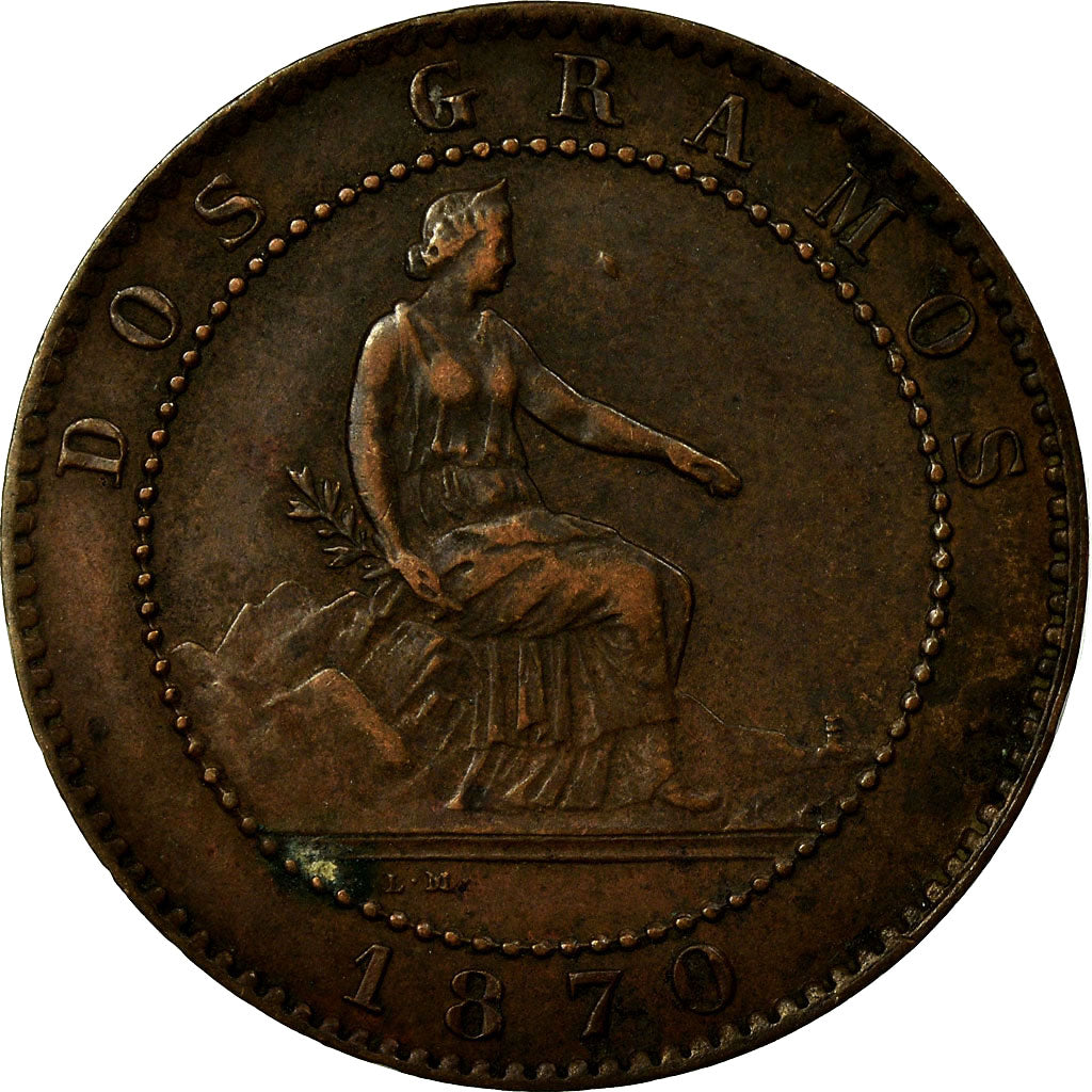 Coin, Spain, Provisional Government, 2 Centimos, 1870, Madrid, AU(50-53)