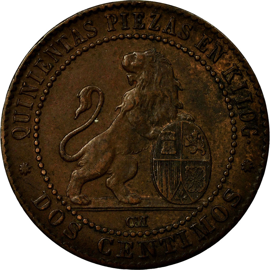 Coin, Spain, Provisional Government, 2 Centimos, 1870, Madrid, AU(50-53)