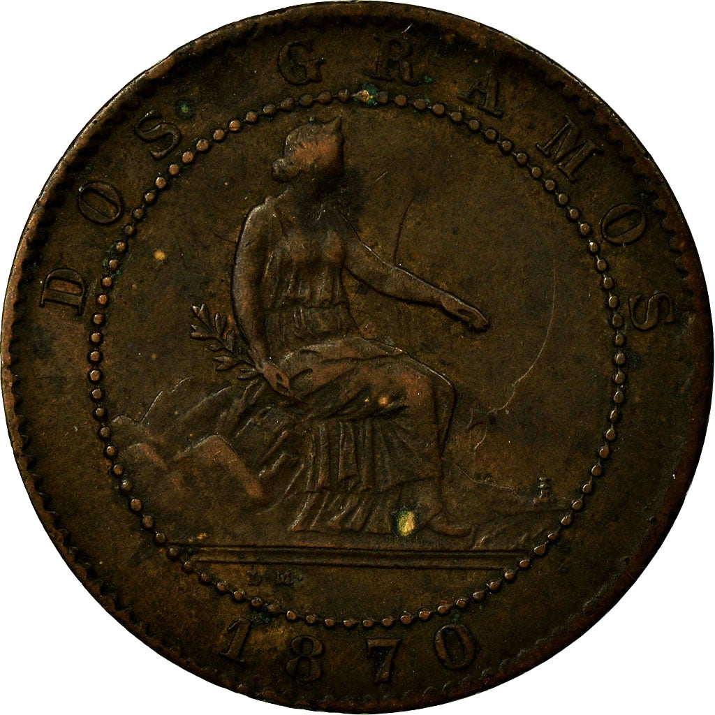 Coin, Spain, Provisional Government, 2 Centimos, 1870, Madrid, EF(40-45)