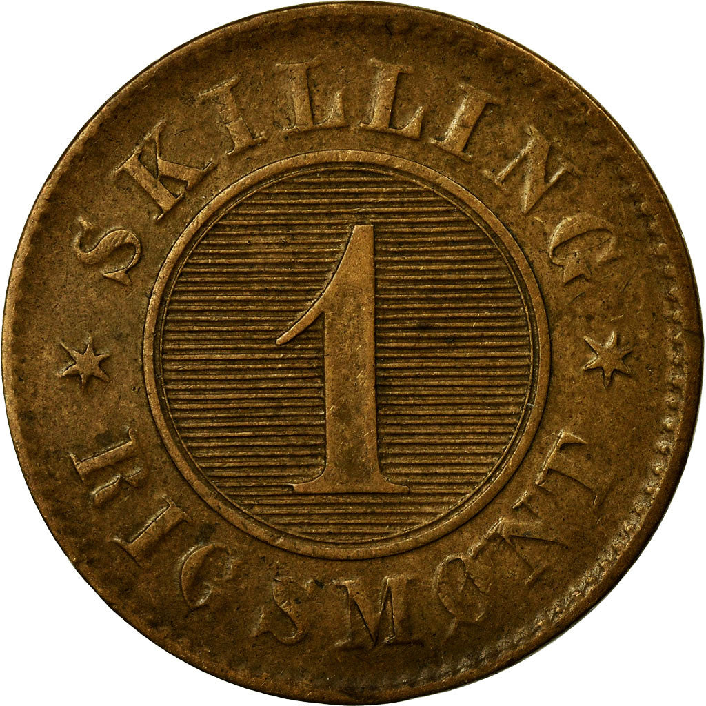 Moneta, Danimarca, Frederik VII, Skilling Rigsmont, 1863, BB, Bronzo, KM:763