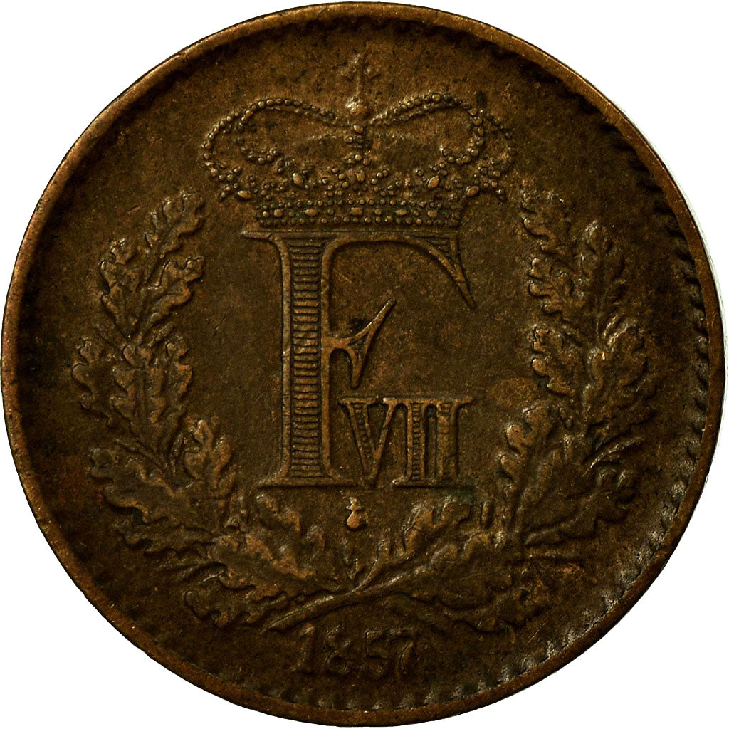 Coin, Denmark, Frederik VII, 1/2 Skilling Rigsmont, 1857, AU(55-58), Bronze