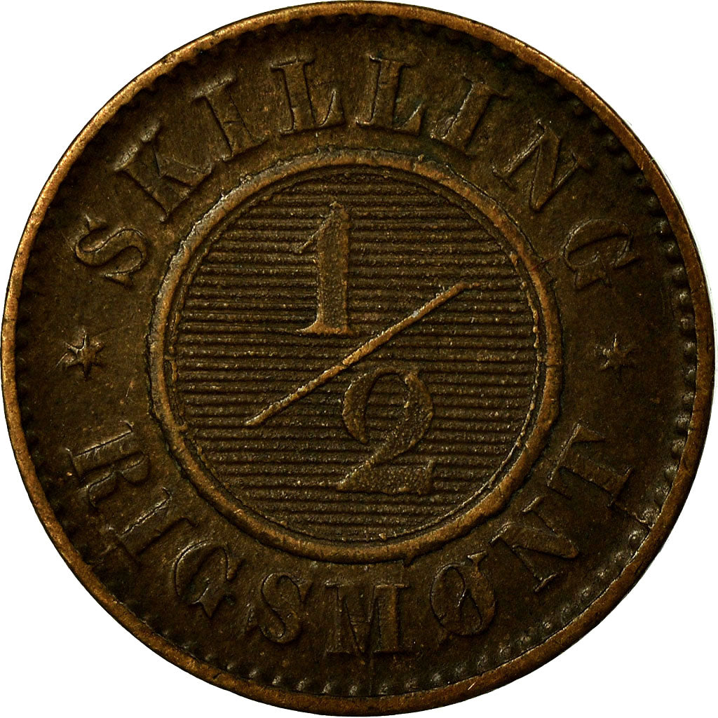 Coin, Denmark, Frederik VII, 1/2 Skilling Rigsmont, 1857, AU(55-58), Bronze