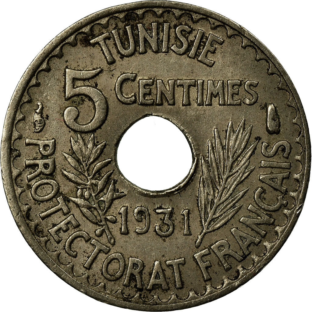 Coin, Tunisia, Ahmad Pasha Bey, 5 Centimes, 1931, Paris, AU(50-53)