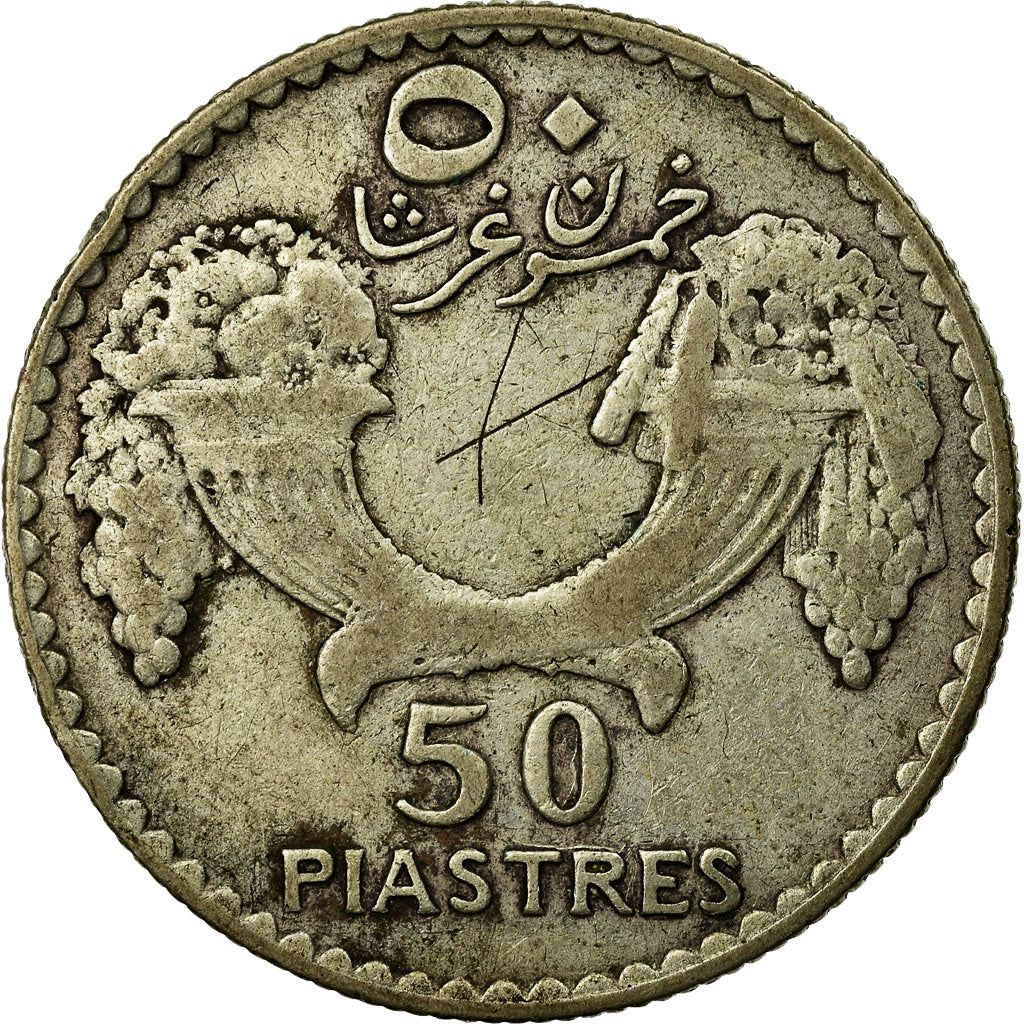Coin, Lebanon, 50 Piastres, 1929, Paris, VF(30-35), Silver, KM:8, Lecompte:41