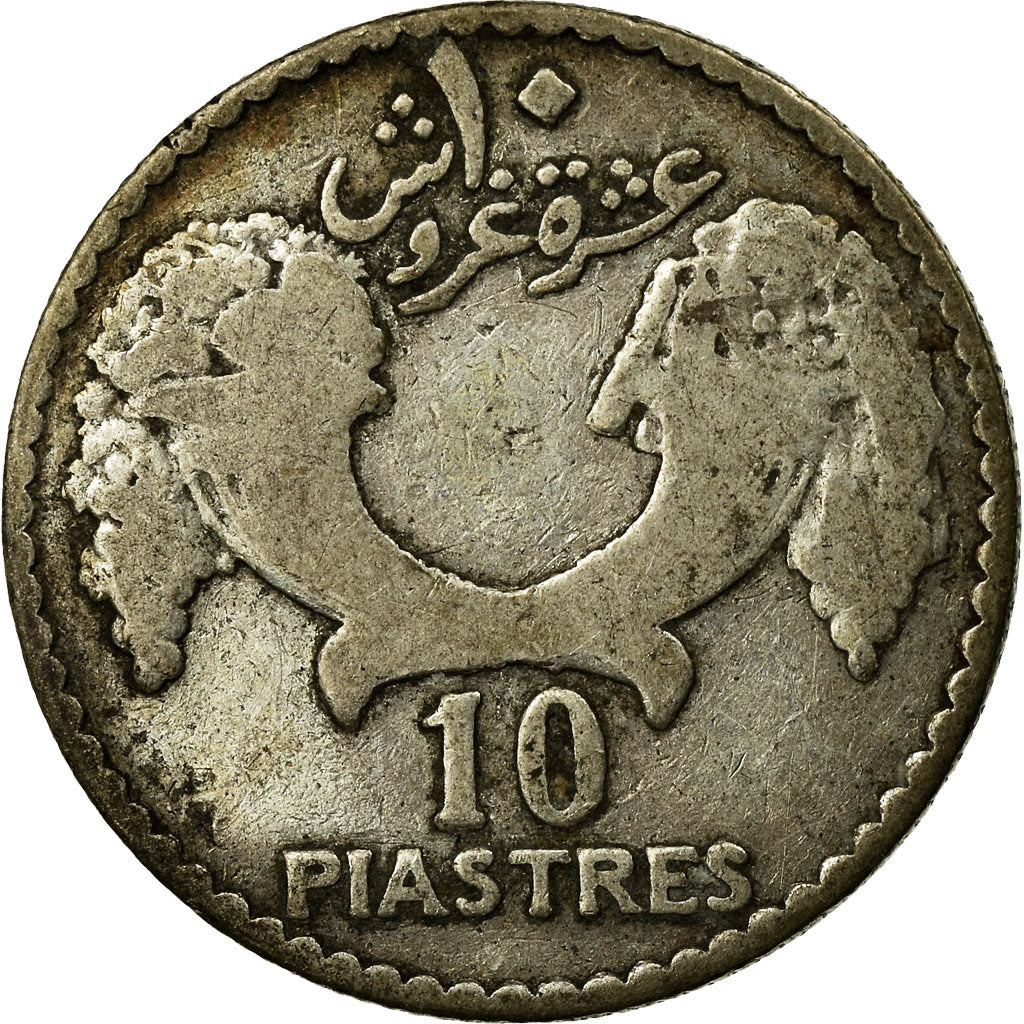 Moneda, Líbano, 10 Piastres, 1929, BC, Plata, KM:6, Lecompte:33