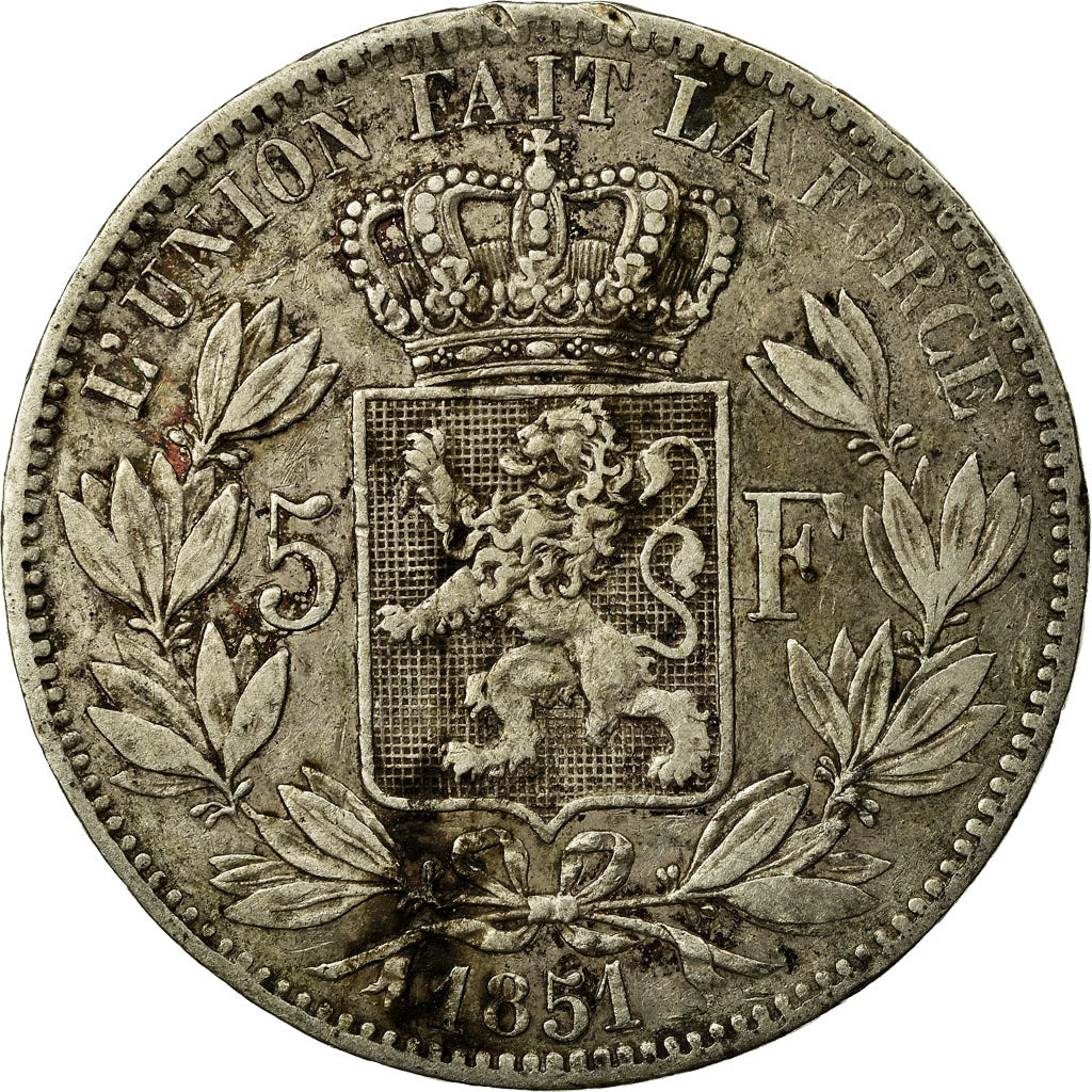 Munten, België, Leopold I, 5 Francs, 5 Frank, 1851, FR+, Zilver, KM:17