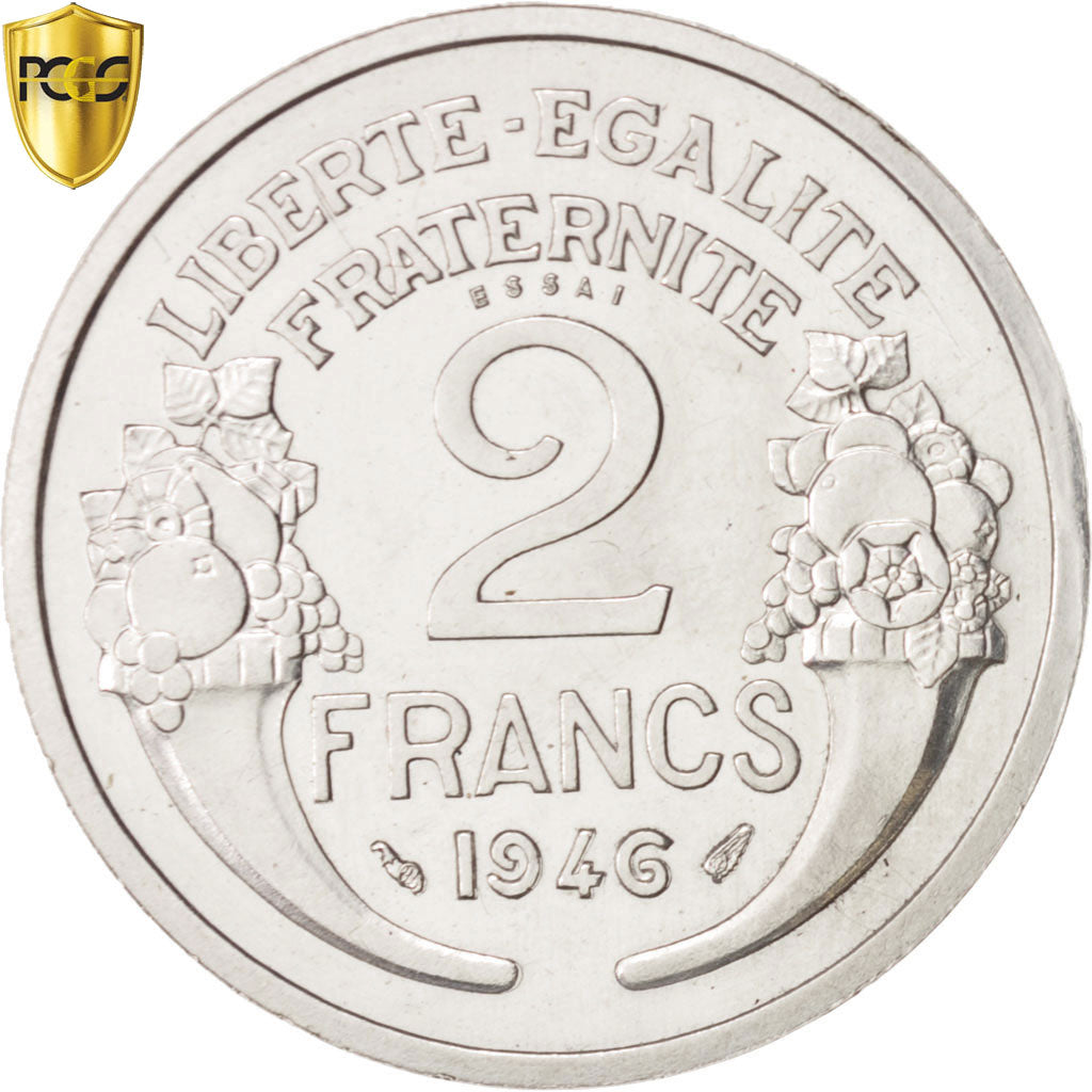 Monnaie, France, 2 Francs, 1946, PCGS, SP64, FDC, Aluminium, KM:PE315