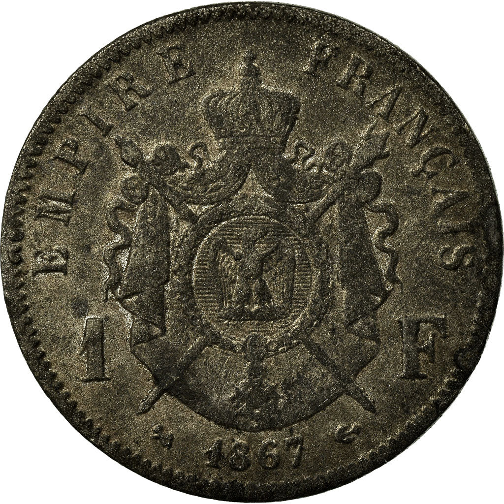 Coin, France, Napoleon III, Franc, 1867, Bordeaux, F(12-15)