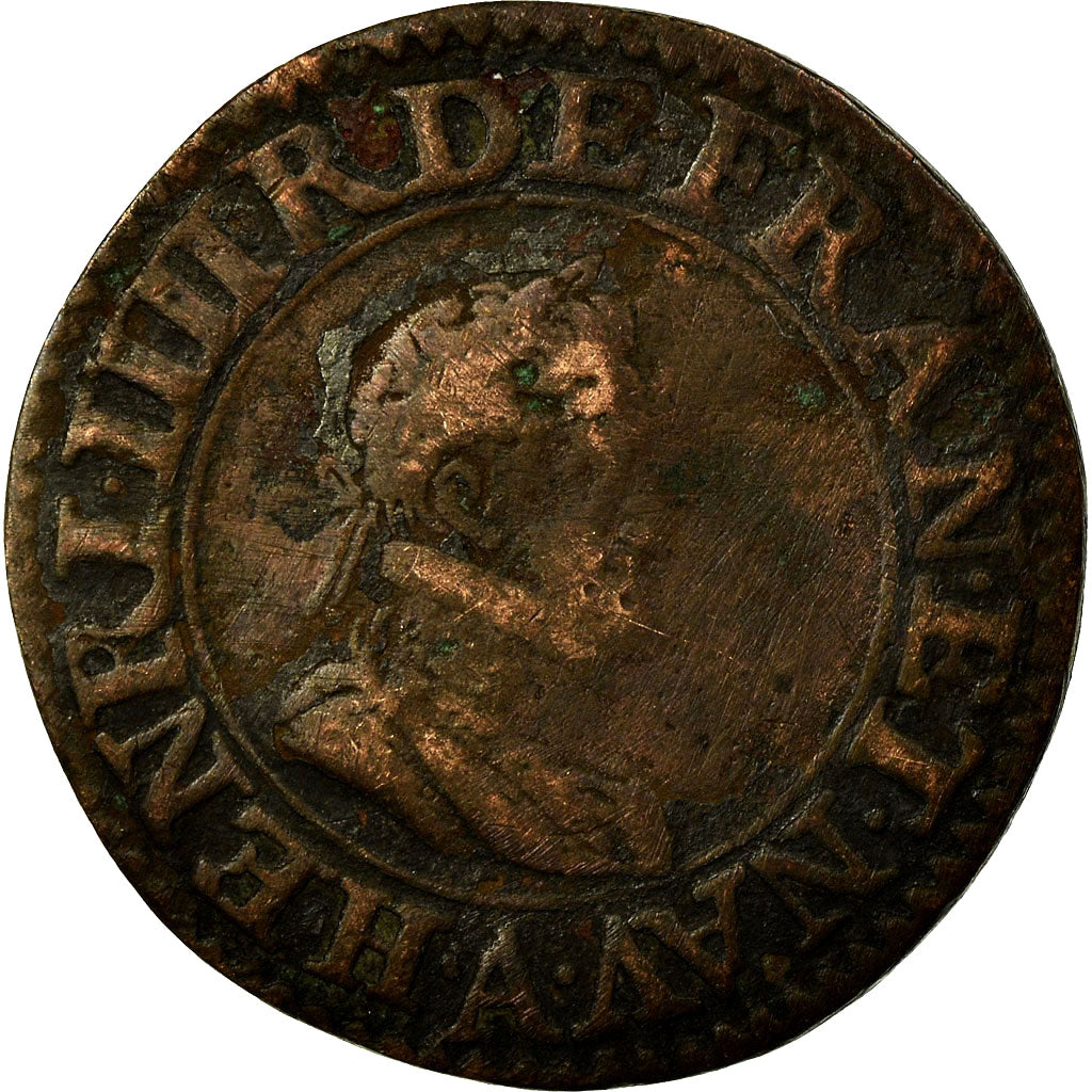 Moneta, Francia, Henri IV, Double Tournois, 1607, Paris, MB+, Rame, KM:16.1