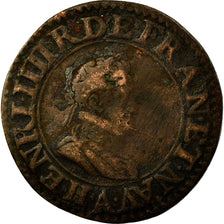 Moneta, Francia, Henri IV, Double Tournois, 1607, Paris, MB+, Rame, KM:16.1