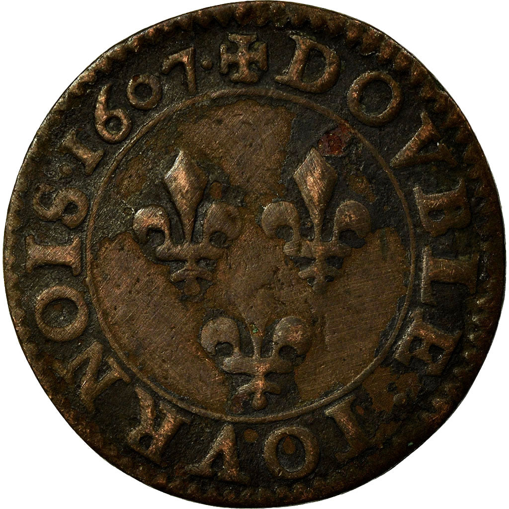 Moneta, Francia, Henri IV, Double Tournois, 1607, Paris, MB+, Rame, KM:16.1