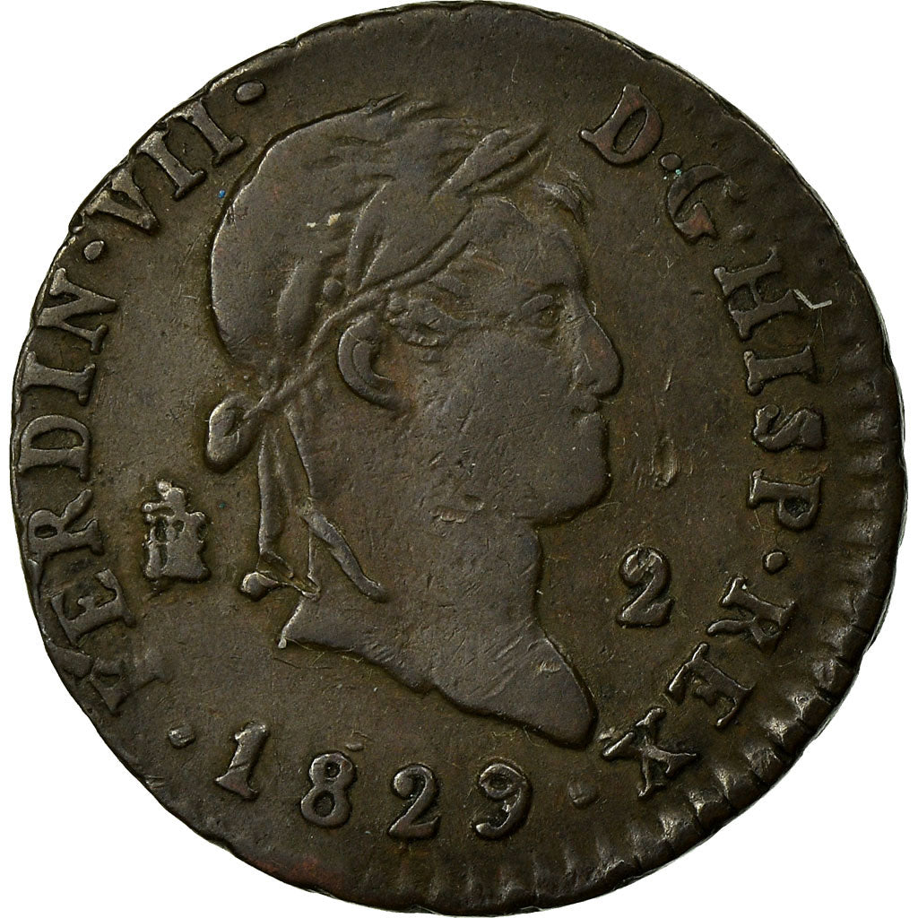 Coin, Spain, Ferdinand VII, 2 Maravedis, 1829, Segovia, EF(40-45), Copper