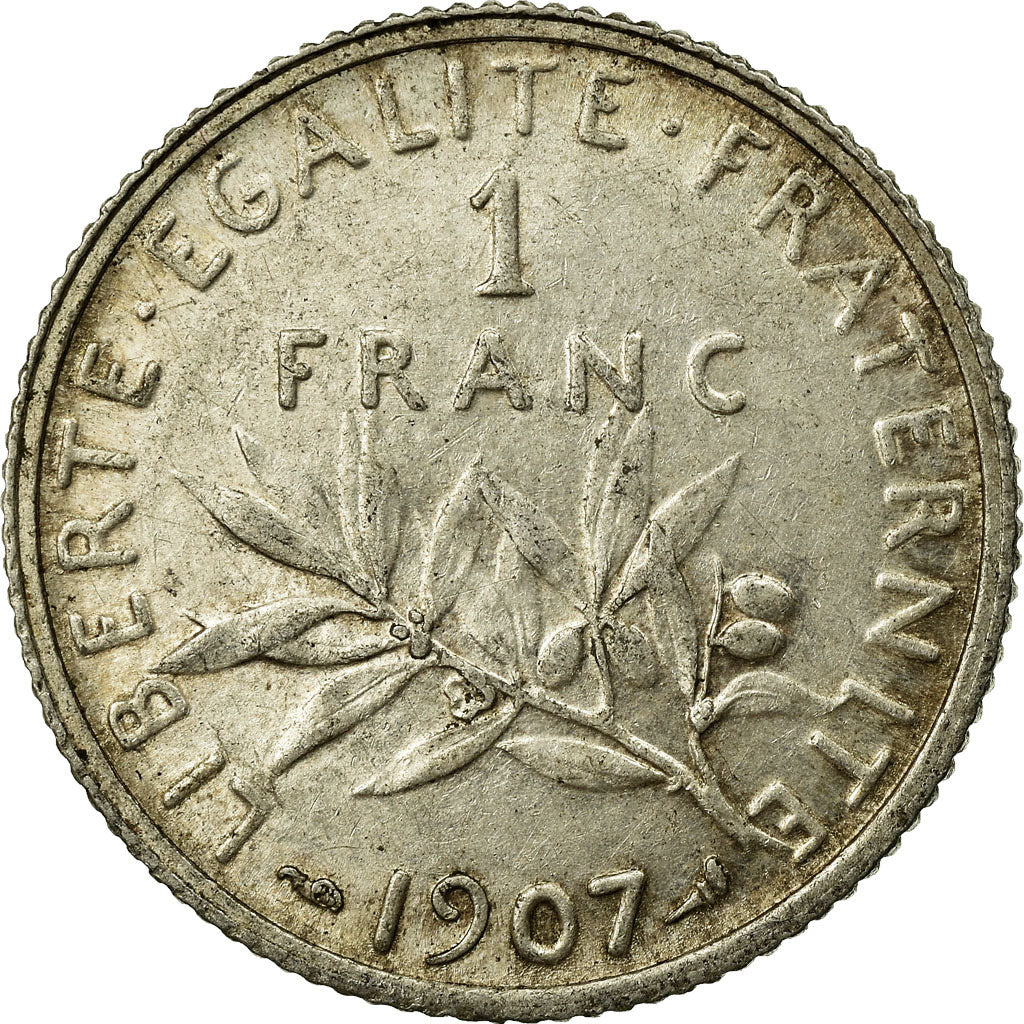 Munten, Frankrijk, Semeuse, Franc, 1907, Paris, ZF+, Zilver, KM:844.1