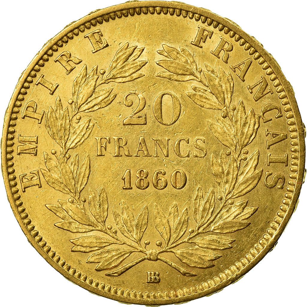 Coin, France, Napoléon III, 20 Francs, 1860/50, Strasbourg, AU(50-53), Gold