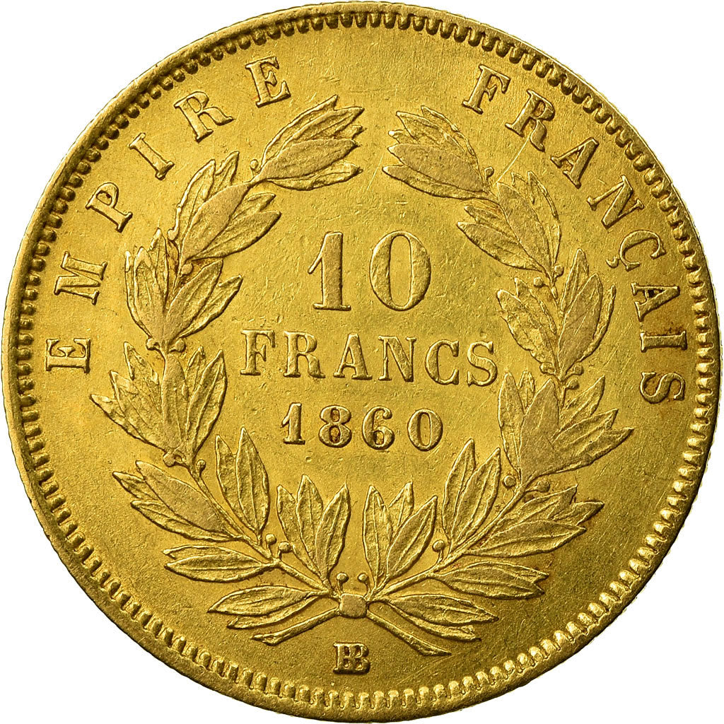 Coin, France, Napoleon III, 10 Francs, 1860, Strasbourg, VF(30-35), Gold