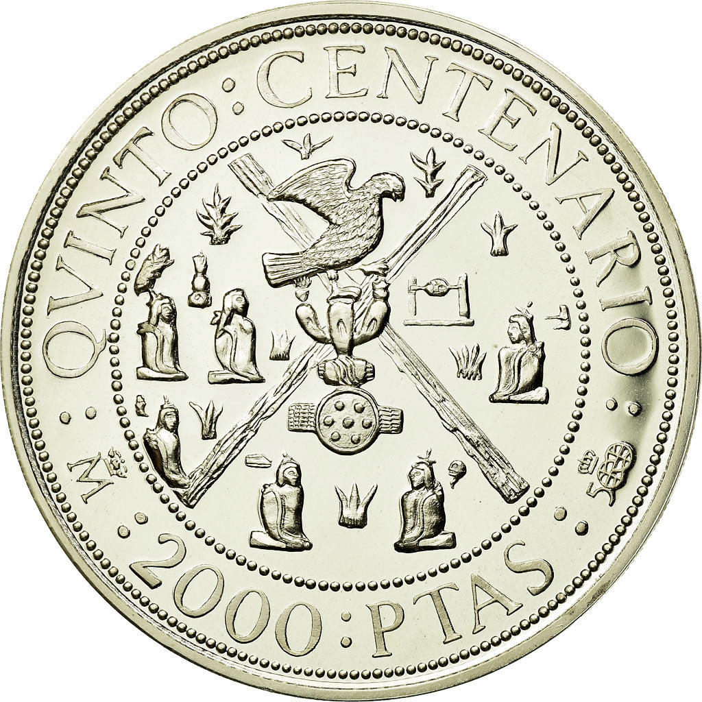 Coin, Spain, Juan Carlos I, Aztec, 2000 Pesetas, 1990, Madrid, MS(65-70)