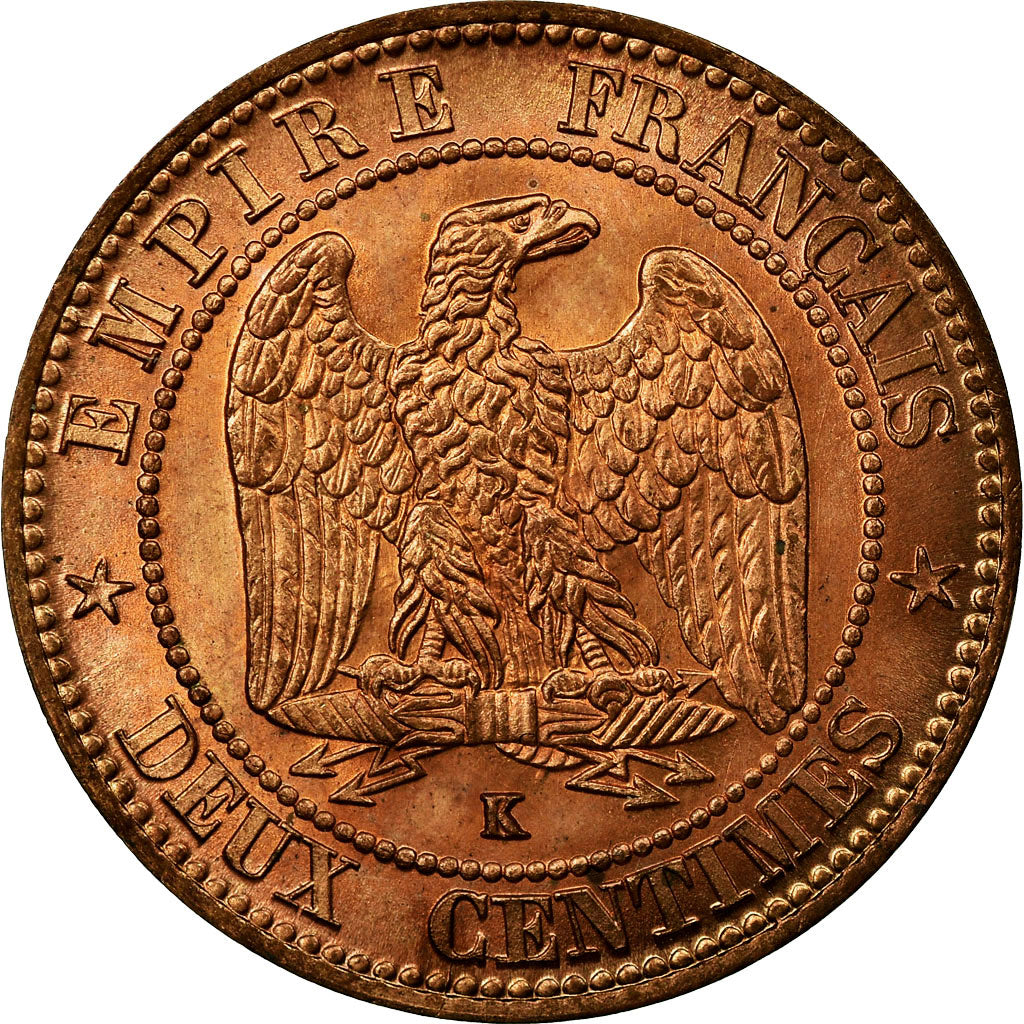 Coin, France, Napoleon III, 2 Centimes, 1862, Bordeaux, MS(63)