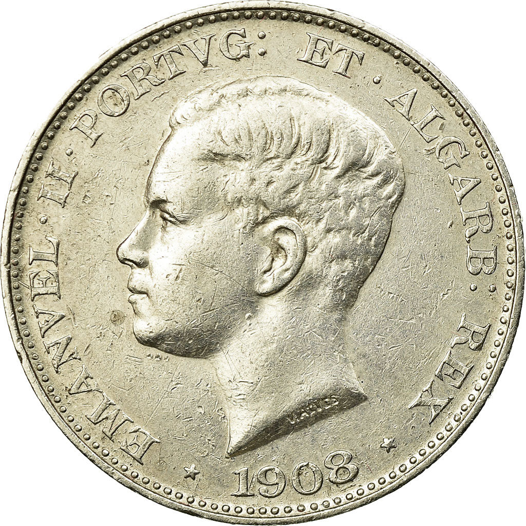 Coin, Portugal, Manuel II, 500 Reis, 1908, VF(30-35), Silver, KM:547