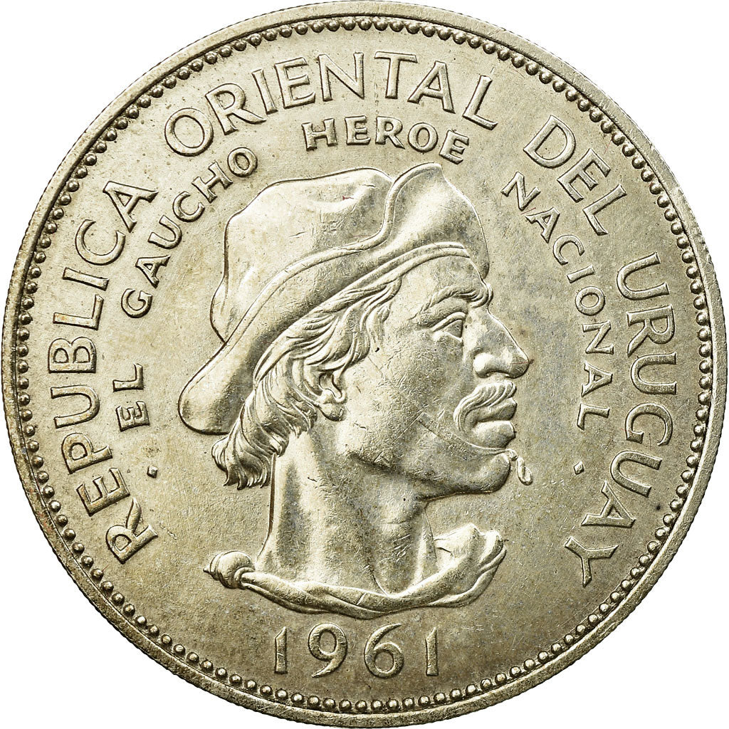 Coin, Uruguay, 10 Pesos, 1961, AU(50-53), Silver, KM:43