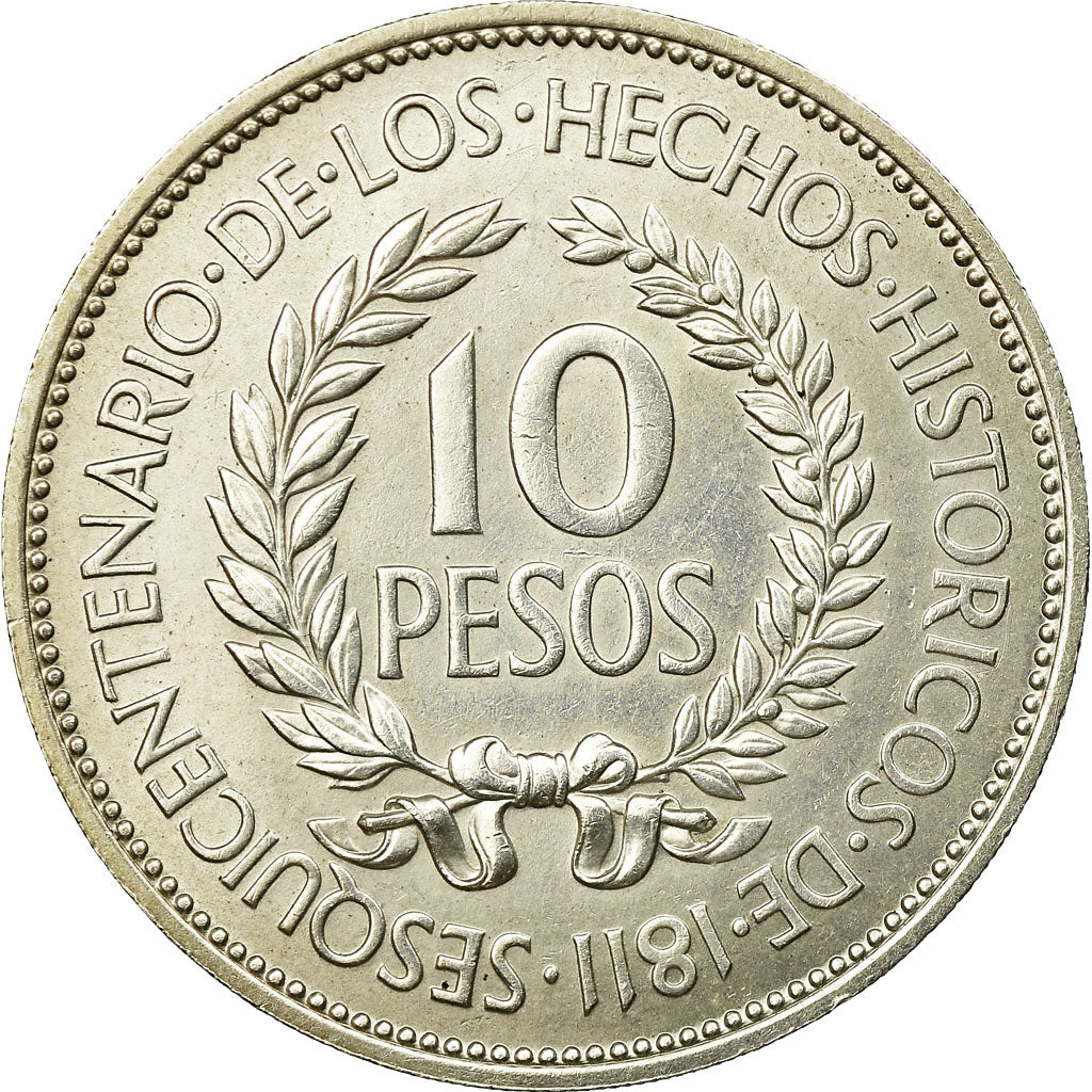 Coin, Uruguay, 10 Pesos, 1961, AU(50-53), Silver, KM:43