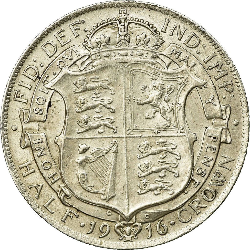 Coin, Great Britain, George V, 1/2 Crown, 1916, EF(40-45), Silver, KM:818.1