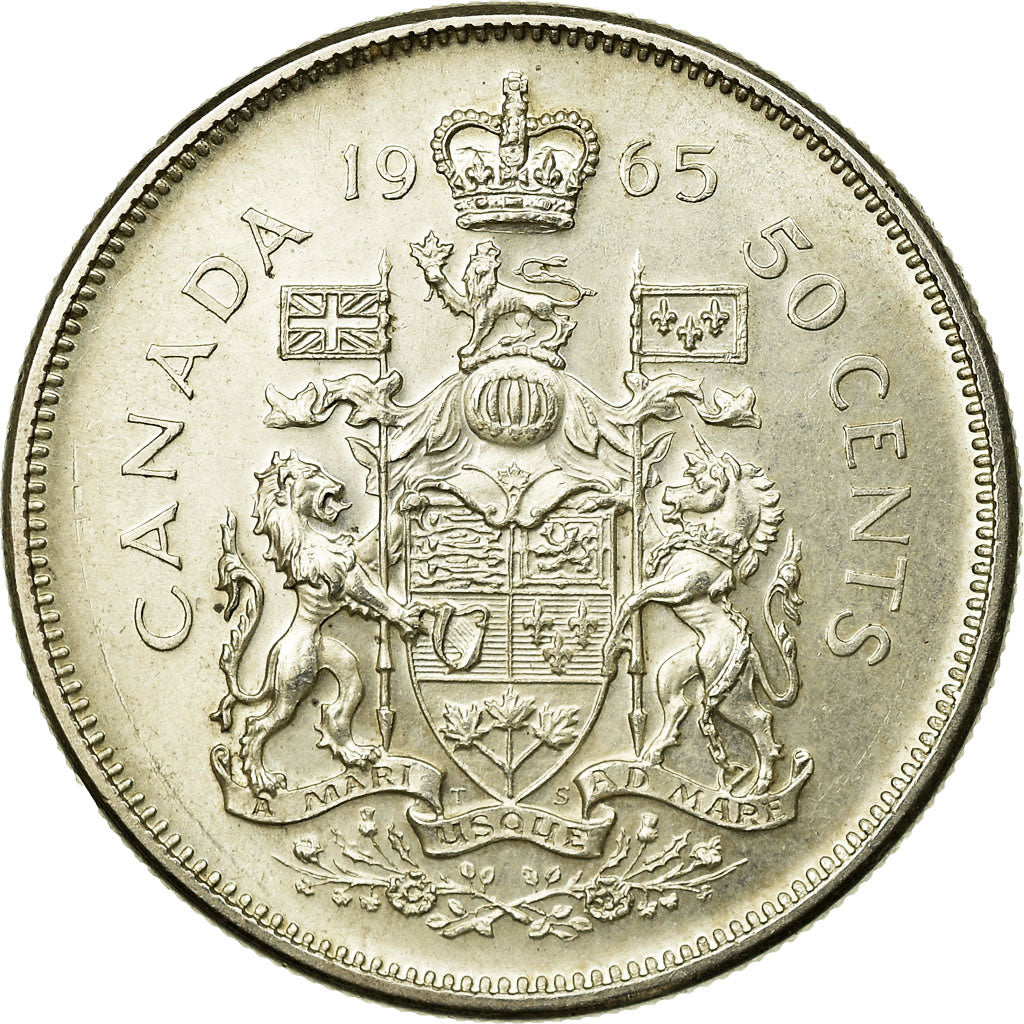 Coin, Canada, Elizabeth II, 50 Cents, 1965, Royal Canadian Mint, Ottawa