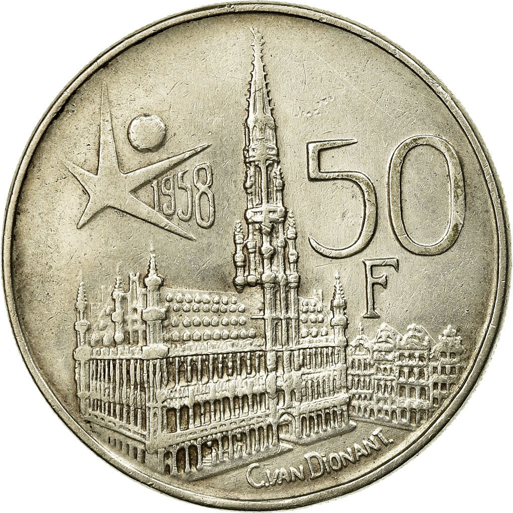 Coin, Belgium, Baudouin I, 50 Francs, 50 Frank, 1958, Brussels, AU(50-53)