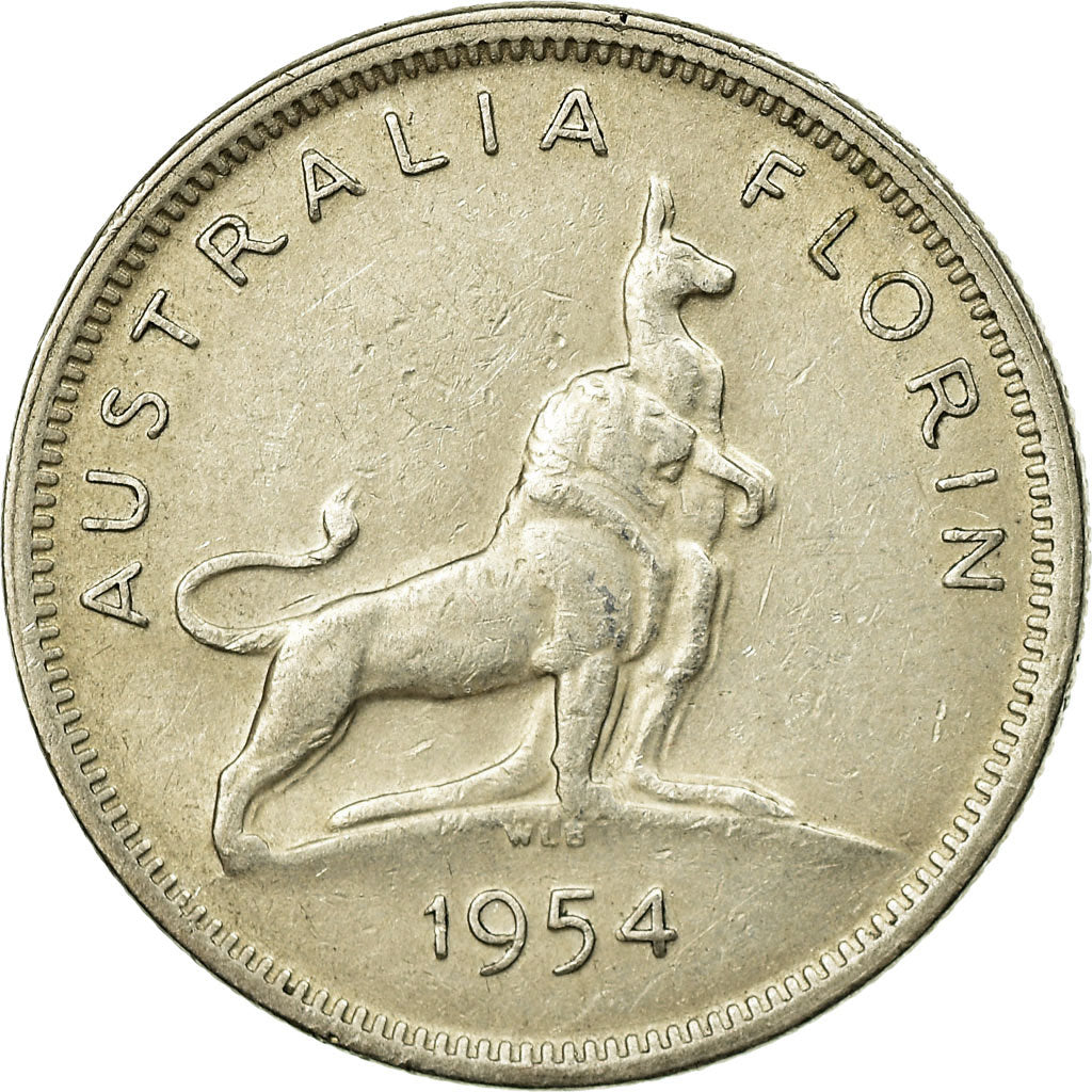 Coin, Australia, Elizabeth II, Florin, 1954, Melbourne, EF(40-45), Silver, KM:55