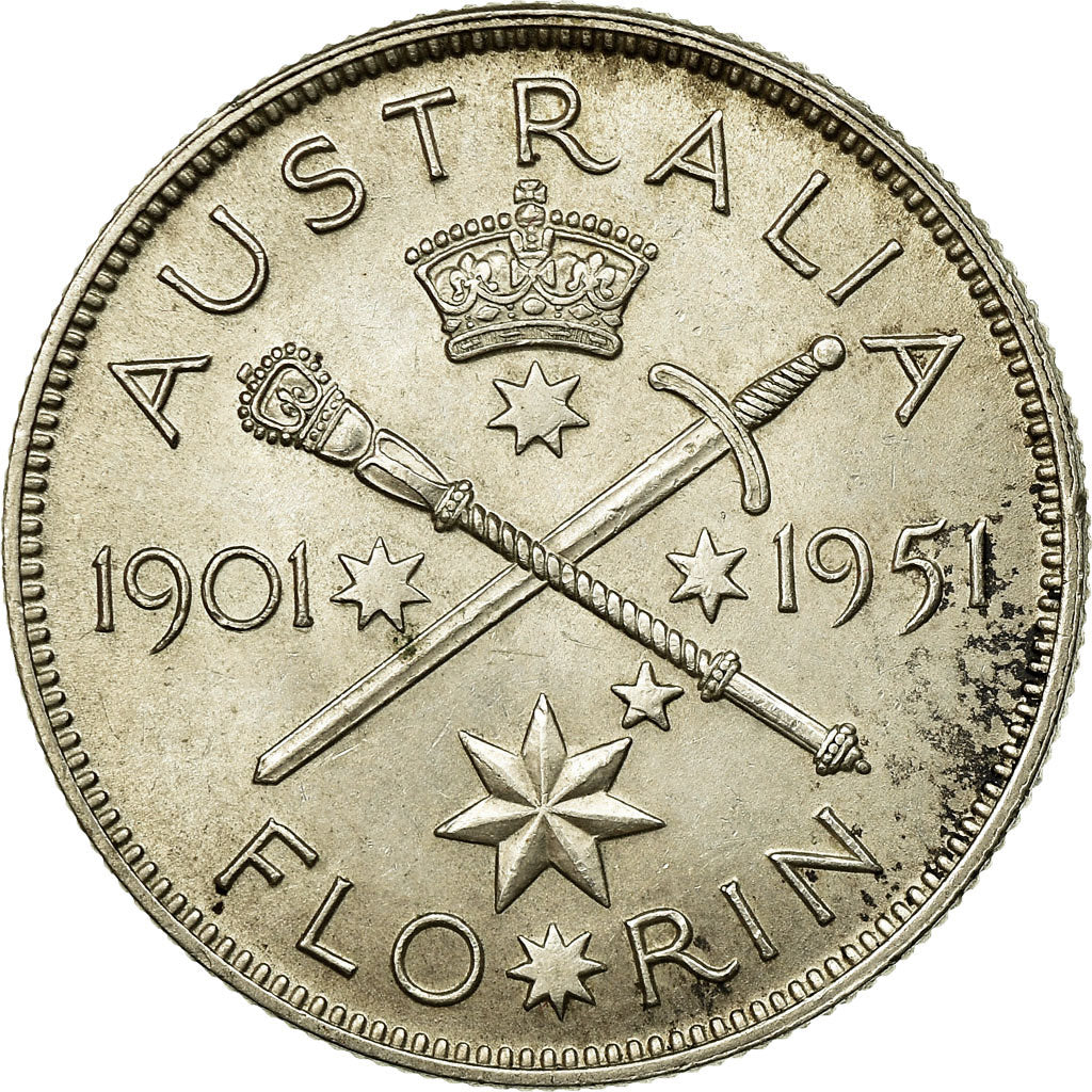 Moneta, Australia, George VI, Florin, 1951, Melbourne, BB+, Argento, KM:47