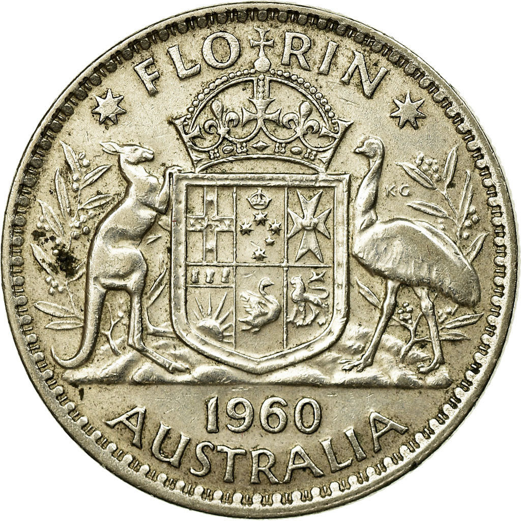Coin, Australia, Elizabeth II, Florin, 1960, Melbourne, EF(40-45), Silver, KM:60