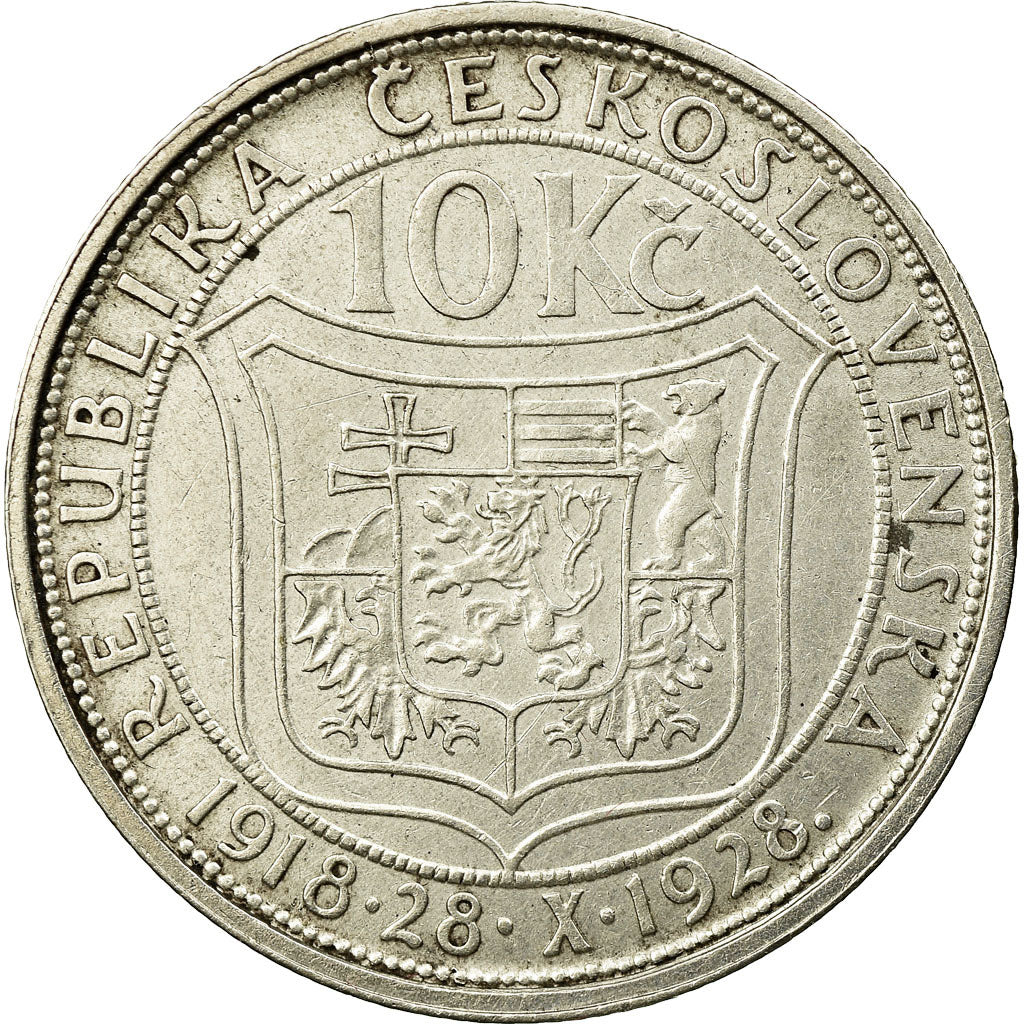 Coin, Czechoslovakia, 10 Korun, 1928, EF(40-45), Silver, KM:12