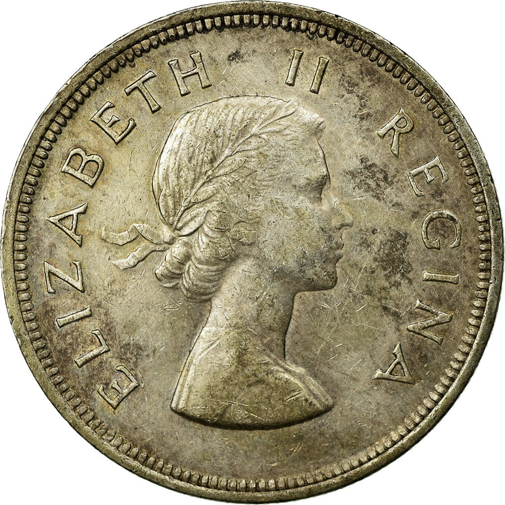 Moneta, Sudafrica, Elizabeth II, 2-1/2 Shillings, 1954, Pretoria, BB+, Argento