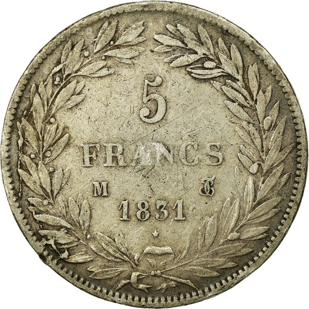 Coin, France, Louis-Philippe, 5 Francs, 1831, Toulouse, VF(30-35), Silver