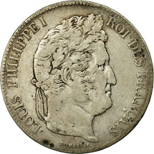 Moneta, Francia, Louis-Philippe, 5 Francs, 1840, Rouen, MB+, Argento, KM:749.2